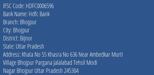 Hdfc Bank Bhojpur Branch Bijnor IFSC Code HDFC0006596