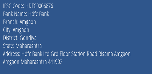 Hdfc Bank Amgaon Branch Gondiya IFSC Code HDFC0006876