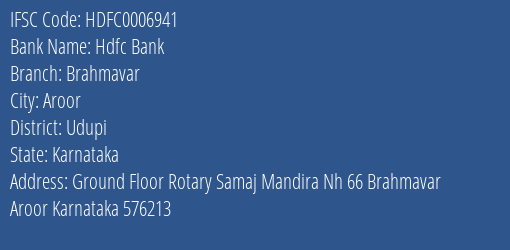 Hdfc Bank Brahmavar Branch Udupi IFSC Code HDFC0006941