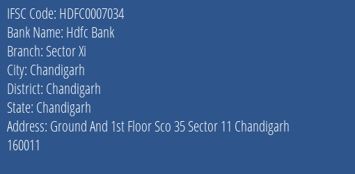 Hdfc Bank Sector Xi Branch Chandigarh IFSC Code HDFC0007034