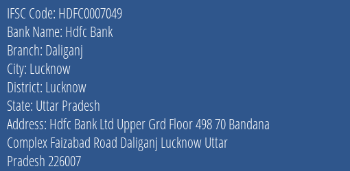 Hdfc Bank Daliganj Branch Lucknow IFSC Code HDFC0007049