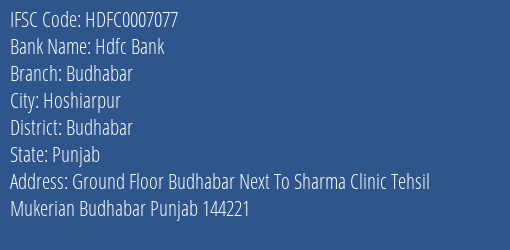 Hdfc Bank Budhabar Branch Budhabar IFSC Code HDFC0007077