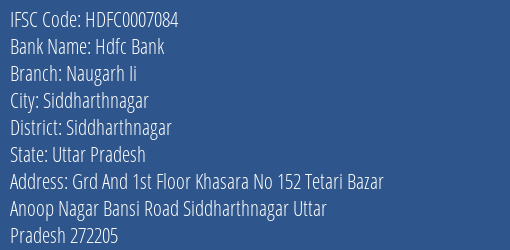 Hdfc Bank Naugarh Ii Branch Siddharthnagar IFSC Code HDFC0007084