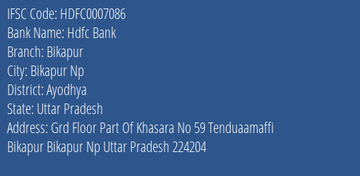 Hdfc Bank Bikapur Branch Ayodhya IFSC Code HDFC0007086