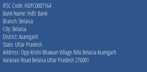 Hdfc Bank Belaisa Branch Azamgarh IFSC Code HDFC0007164