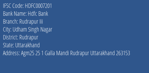 Hdfc Bank Rudrapur Iii Branch Rudrapur IFSC Code HDFC0007201