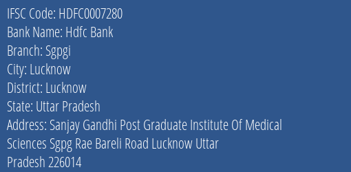 Hdfc Bank Sgpgi Branch Lucknow IFSC Code HDFC0007280