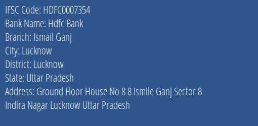 Hdfc Bank Ismail Ganj Branch Lucknow IFSC Code HDFC0007354
