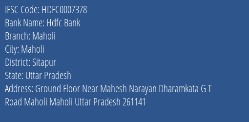 Hdfc Bank Maholi Branch Sitapur IFSC Code HDFC0007378