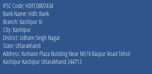 Hdfc Bank Kashipur Iii Branch, Branch Code 007434 & IFSC Code Hdfc0007434