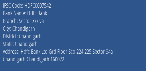 Hdfc Bank Sector Xxxiva Branch Chandigarh IFSC Code HDFC0007542
