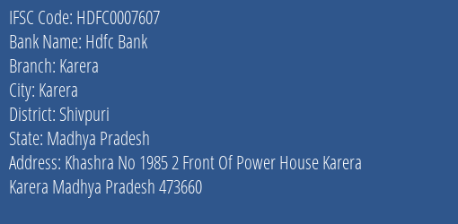 Hdfc Bank Karera Branch Shivpuri IFSC Code HDFC0007607