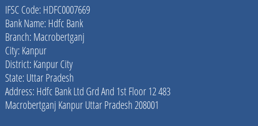 Hdfc Bank Macrobertganj Branch Kanpur City IFSC Code HDFC0007669