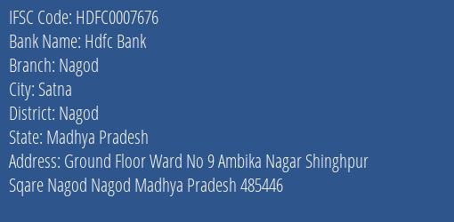 Hdfc Bank Nagod Branch Nagod IFSC Code HDFC0007676