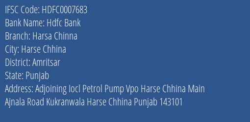 Hdfc Bank Harsa Chinna Branch Amritsar IFSC Code HDFC0007683