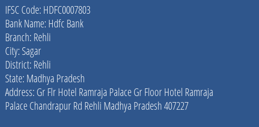 Hdfc Bank Rehli Branch Rehli IFSC Code HDFC0007803