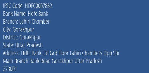 Hdfc Bank Lahiri Chamber Branch Gorakhpur IFSC Code HDFC0007862