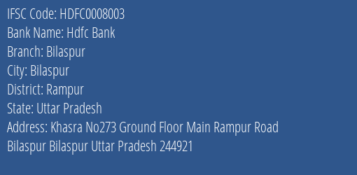 Hdfc Bank Bilaspur Branch, Branch Code 008003 & IFSC Code Hdfc0008003