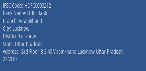 Hdfc Bank Viramkhand Branch Lucknow IFSC Code HDFC0008212