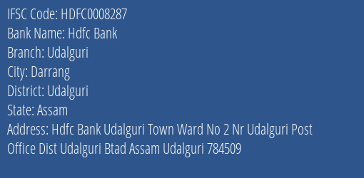 Hdfc Bank Udalguri Branch Udalguri IFSC Code HDFC0008287