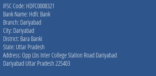 Hdfc Bank Dariyabad Branch Bara Banki IFSC Code HDFC0008321