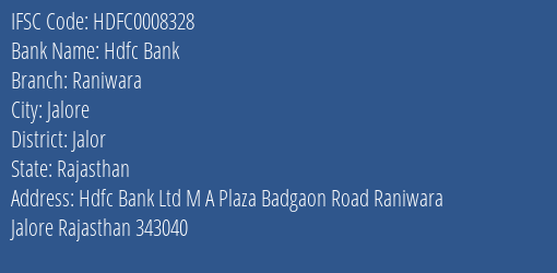 Hdfc Bank Raniwara Branch Jalor IFSC Code HDFC0008328