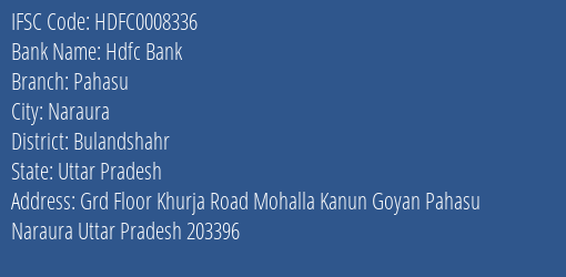 Hdfc Bank Pahasu Branch Bulandshahr IFSC Code HDFC0008336