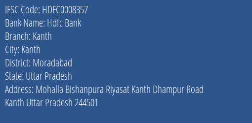 Hdfc Bank Kanth Branch, Branch Code 008357 & IFSC Code Hdfc0008357