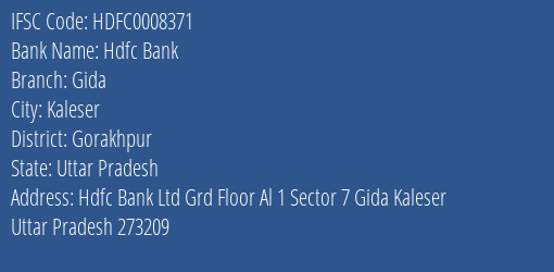 Hdfc Bank Gida Branch Gorakhpur IFSC Code HDFC0008371