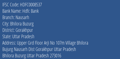 Hdfc Bank Nausarh Branch Gorakhpur IFSC Code HDFC0008537