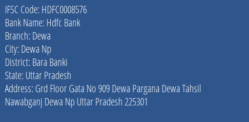 Hdfc Bank Dewa Branch Bara Banki IFSC Code HDFC0008576