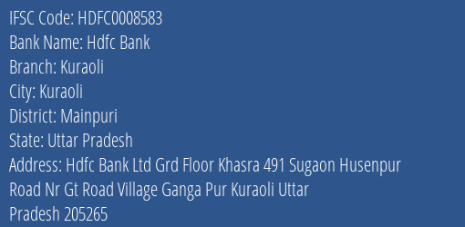 Hdfc Bank Kuraoli Branch Mainpuri IFSC Code HDFC0008583
