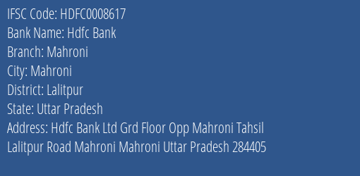 Hdfc Bank Mahroni Branch Lalitpur IFSC Code HDFC0008617