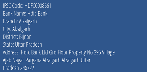 Hdfc Bank Afzalgarh Branch Bijnor IFSC Code HDFC0008661