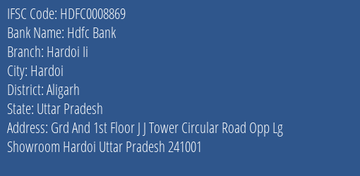 Hdfc Bank Hardoi Ii Branch Aligarh IFSC Code HDFC0008869