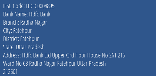 Hdfc Bank Radha Nagar Branch Fatehpur IFSC Code HDFC0008895