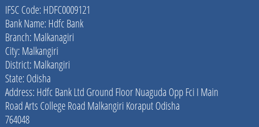 Hdfc Bank Malkanagiri Branch Malkangiri IFSC Code HDFC0009121