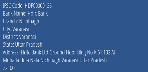 Hdfc Bank Nichibagh Branch Varanasi IFSC Code HDFC0009136