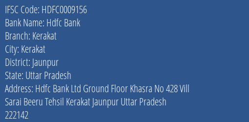 Hdfc Bank Kerakat Branch Jaunpur IFSC Code HDFC0009156