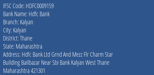 Hdfc Bank Kalyan Branch Thane IFSC Code HDFC0009159