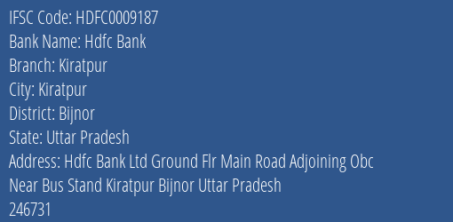 Hdfc Bank Kiratpur Branch Bijnor IFSC Code HDFC0009187