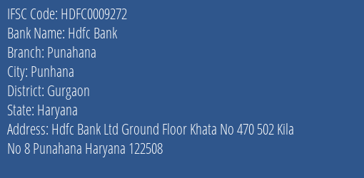 Hdfc Bank Punahana Branch Gurgaon IFSC Code HDFC0009272