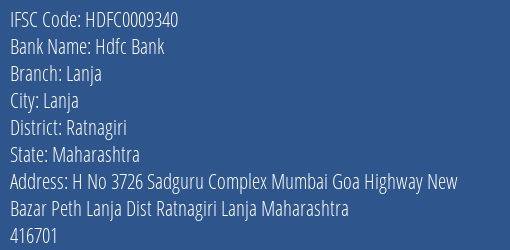 Hdfc Bank Lanja Branch Ratnagiri IFSC Code HDFC0009340