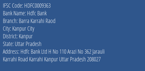 Hdfc Bank Barra Karrahi Raod Branch Kanpur IFSC Code HDFC0009363