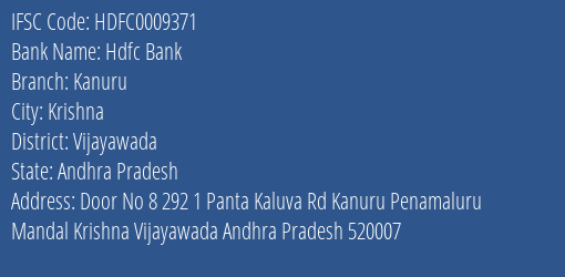 Hdfc Bank Kanuru Branch Vijayawada IFSC Code HDFC0009371
