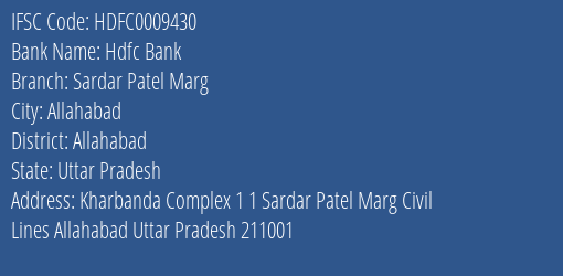 Hdfc Bank Sardar Patel Marg Branch Allahabad IFSC Code HDFC0009430