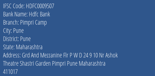 Hdfc Bank Pimpri Camp Branch Pune IFSC Code HDFC0009507