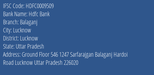 Hdfc Bank Balaganj Branch Lucknow IFSC Code HDFC0009509