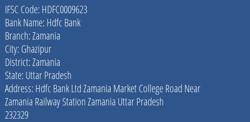 Hdfc Bank Zamania Branch Zamania IFSC Code HDFC0009623