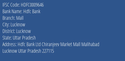 Hdfc Bank Mall Branch Lucknow IFSC Code HDFC0009646